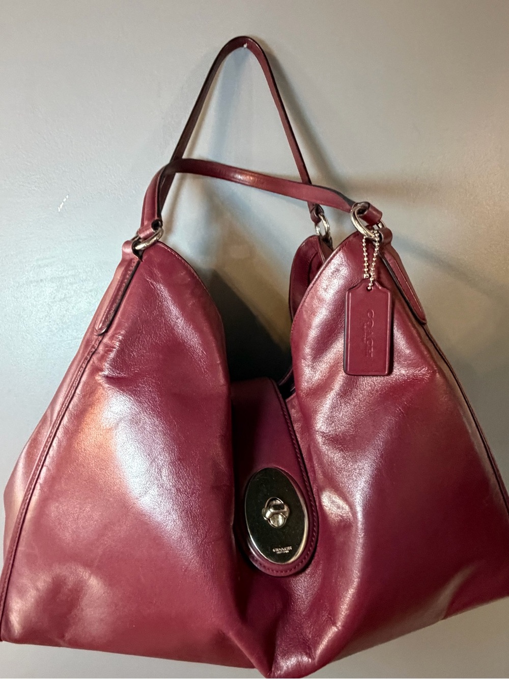 Coach Burgundy Madison Carlyle Shoulder Bag with Turn-Lock
